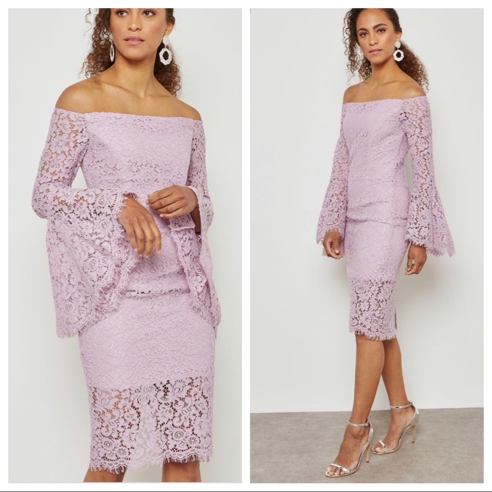 BARDOT Lace Off The Shoulder Bell Sleeve Dress